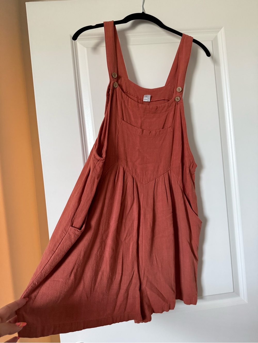 Women's Rust Orange Linen-Blend Pinafore Jumpsuit